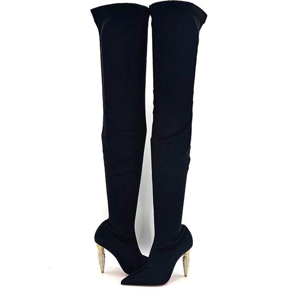 NEW Christian Louboutin Lipstrass Botta Alta Crystal Embellished OTK Boots 37.5 - Picture 3 of 9